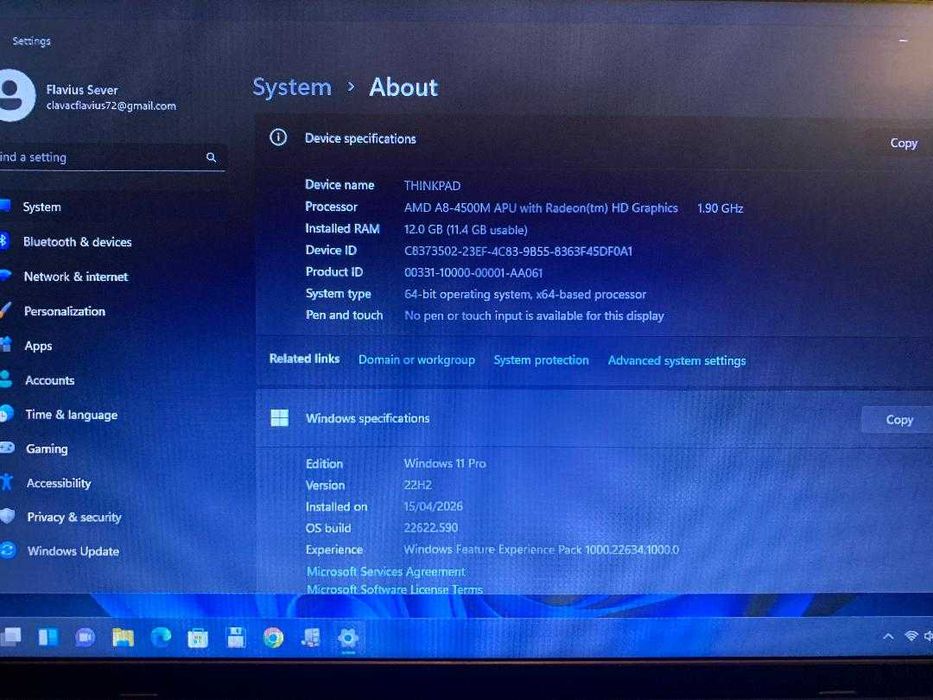 Vand laptop Lenovo ThinkPad E535 Edge.