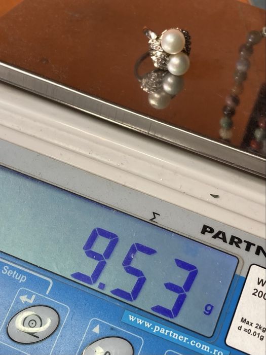 Inel aur alb 18kt.cu perle si diamante