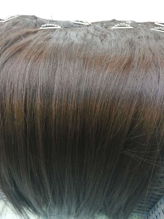 Естествена кестенява коса,дълга 62см,110гр