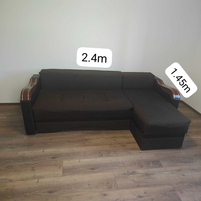 Canapea Coltar extensibila cu doua lazi de depozitare - Maro - Stare foarte buna 2.4m / 1.45m