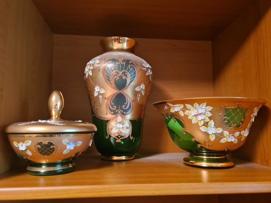 Set 3 piese cristal Bohemia placat cu aur 24k