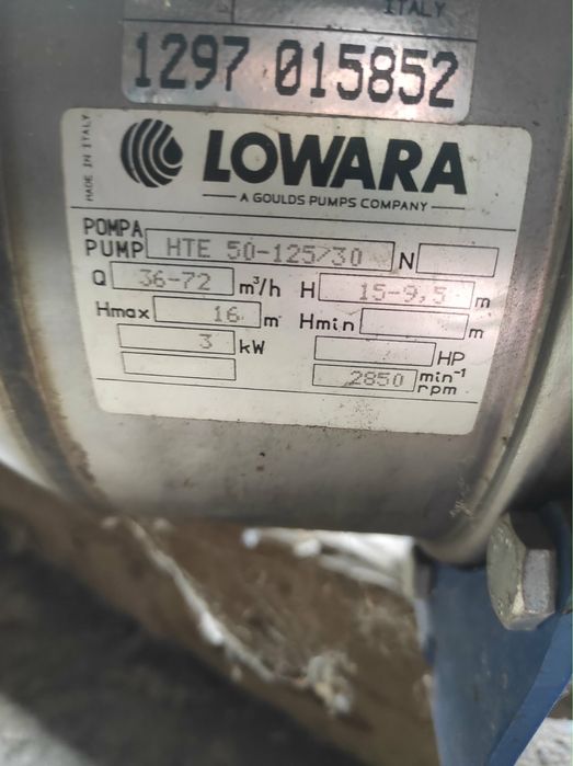 Нова помпа за вода марка lowara HTE 50-125