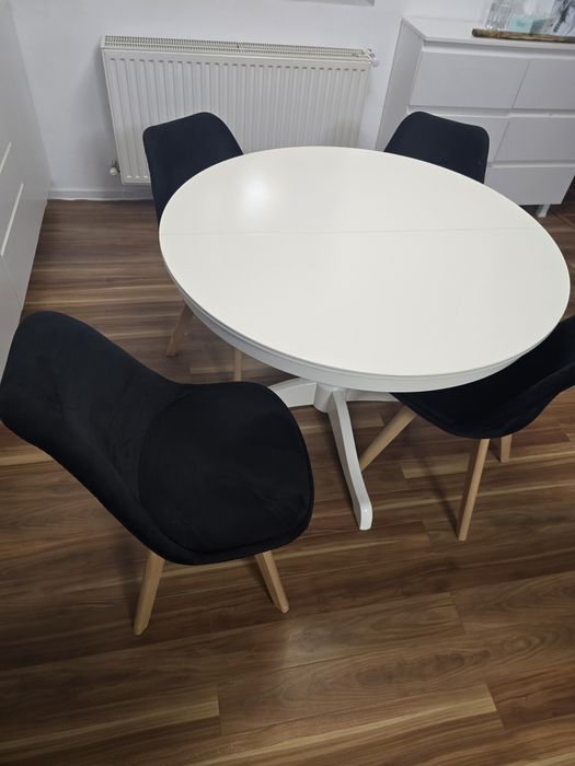 Masă extensibilă 110/155 cm si Set 4 scaune dining/bucatarie, catifea