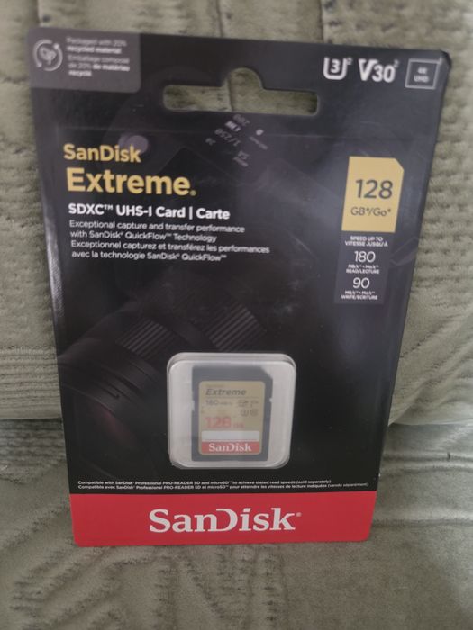 Set 4 bucati Card de memorie SanDisk Extreme SDXC 128GB UHS-I V30 U3 - Nou, Sigilat