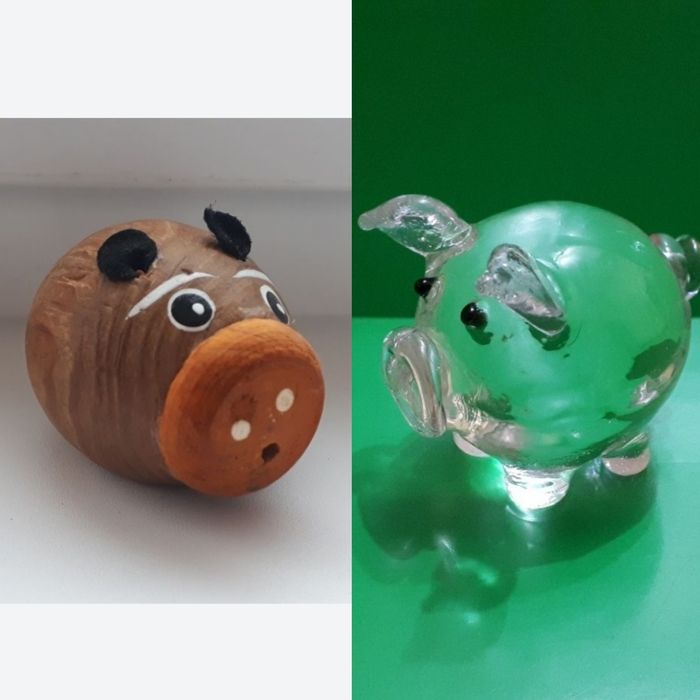 Фигурки Свинки из Стекла и Дерева