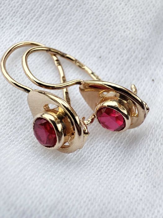 Cercei Aur 14K 583 Rusia Rusesti Aur Rusesc Retro Traditionali Rubelit