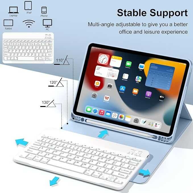 GKABXY Калъф с клавиатура за iPad (A16) 11-то поколение 2025 и iPad 10-то поколение 2022 със стойка