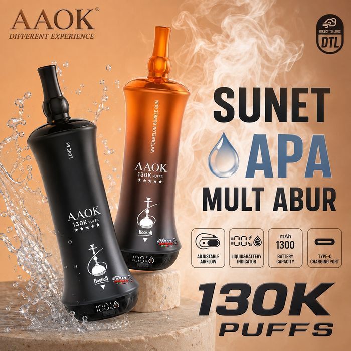 Vape 130.000 Puffs Narghilea Abur Mult Reincarcabil Sunet
