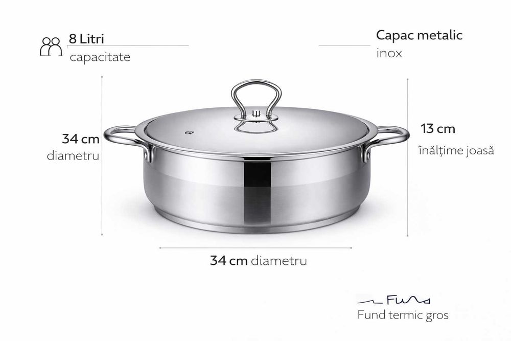 Cratita inox cu capac metalic Royalty Line 34 x 13 cm