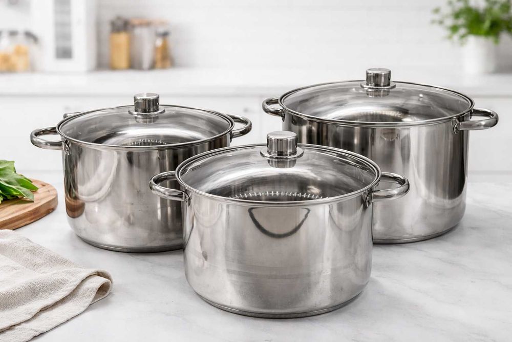 Set 3 oale inox Royalty Line cu capace sticla 11–16L