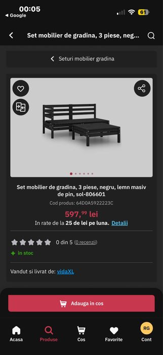 Set mobilier de gradina, 3 piese