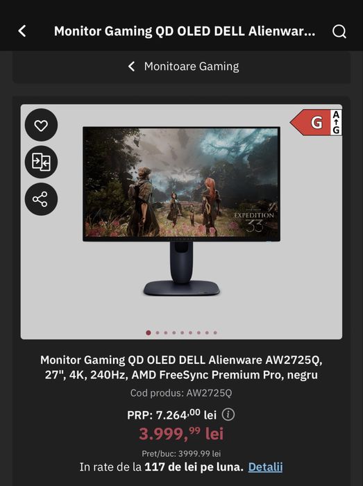 Monitor Gaming OLED 27", 4K, 240Hz, Garantie