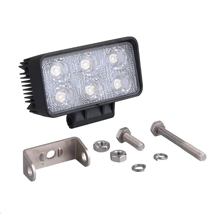 Диоден Фар 18W 6 x 3W 12/24V супер мощни 2 броя комплект със стойки