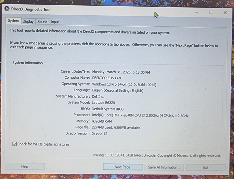 Laptop Dell e6320