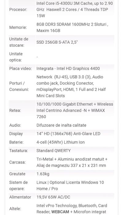 Laptop Ultrabook Dell Latitude E7440i7-4600U