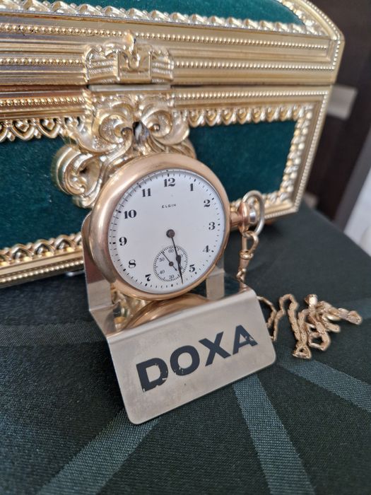 Уникален антикварен позлатен джобен часовник ELGIN