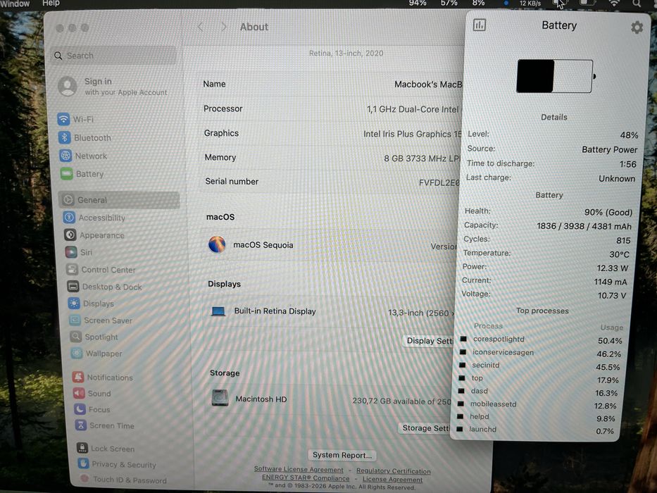 Apple MacBook Air "Core i3" 1.1 13" (Scissor, 2020)  MWTJ2LL/A* - MacBookAir9,1 - A2179 - 3302
