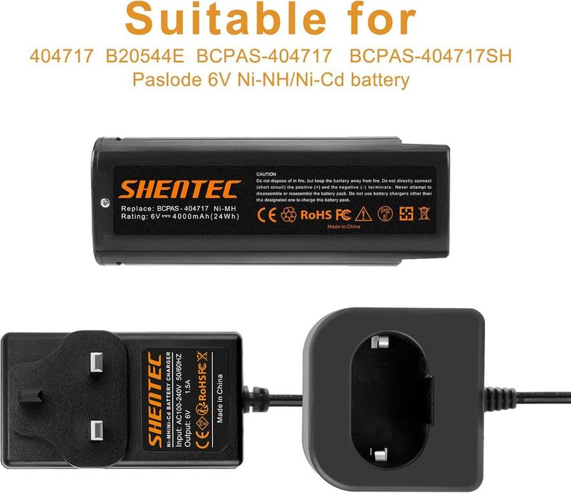 Shentec Комплект заядно с 2 батерии 3.5ah 6v за Paslode 404717