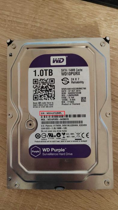 HDD WD Purple 1TB 64 MB Cache