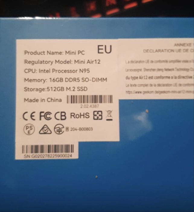 Mini PC GEEKOM Air12 16/512gb Sigilat
