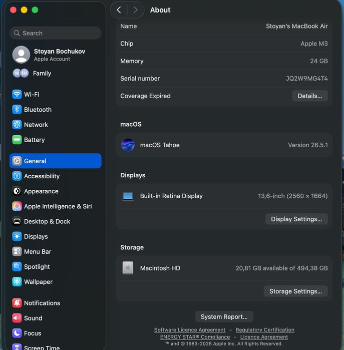 MacBook Air M3 24GB RAM 8CPU 10GPU 512GB RAM