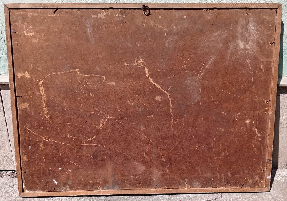 Tablou vechi - masinaria timpului - semnat si datat Neagu P. 1973