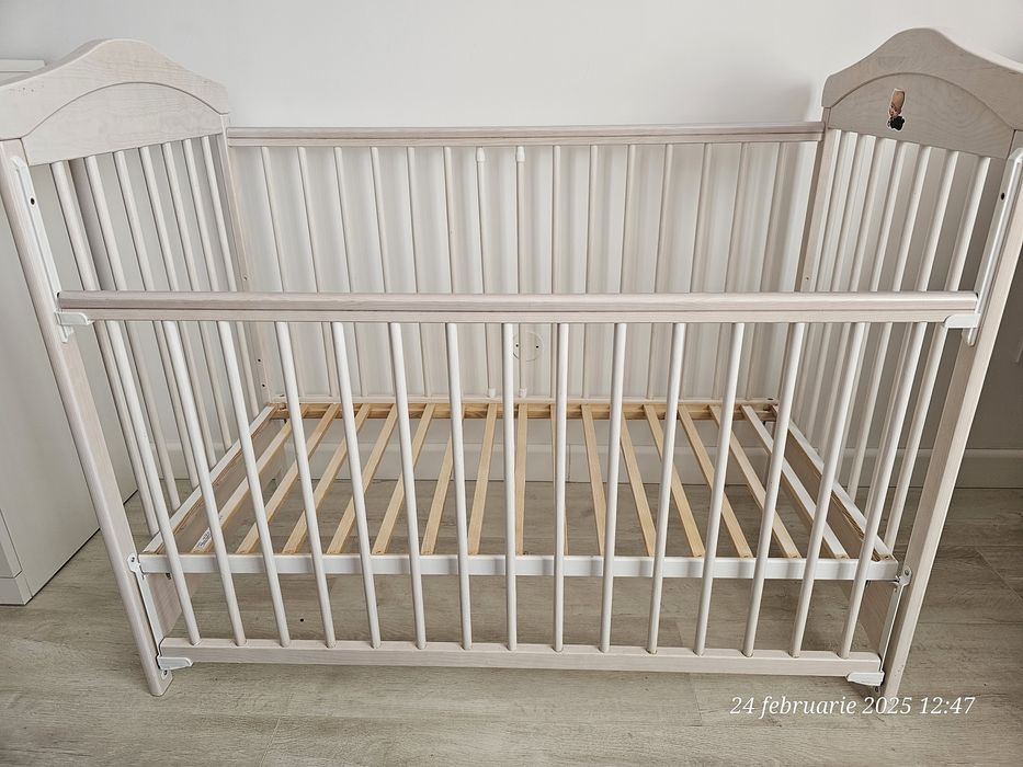 Patut bebe Drewex Hippo, laterala culisanta, alb natur+saltea cocos 12