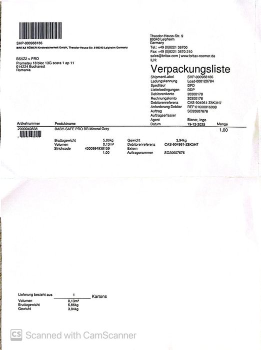 Scoică auto nouă Britax Romer Baby Safe Pro