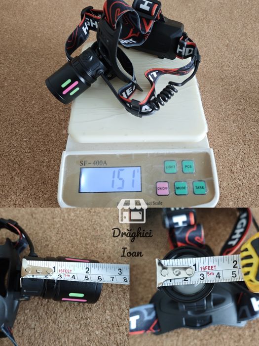 Lanterna LASER PM10 SLIM frontala de cap cu zoom si benzi fluorescente