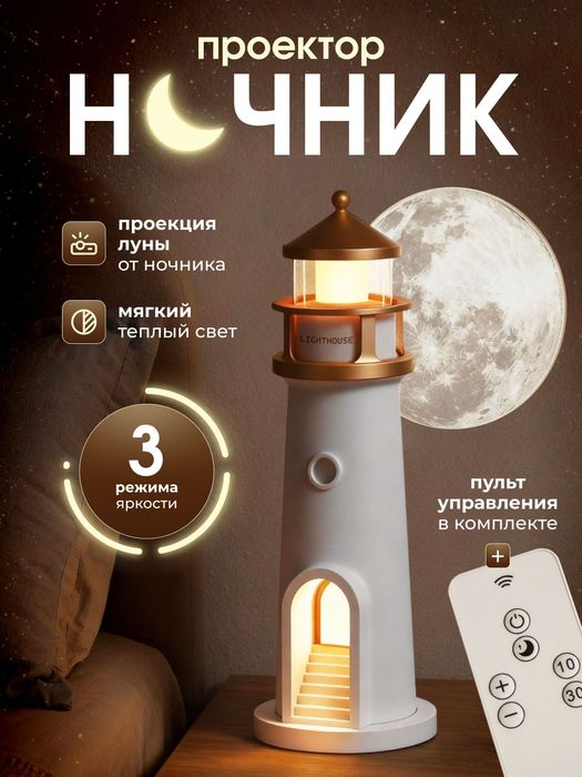 Стильный декоративный ночник-светильник в форме маяка колонка блутуз