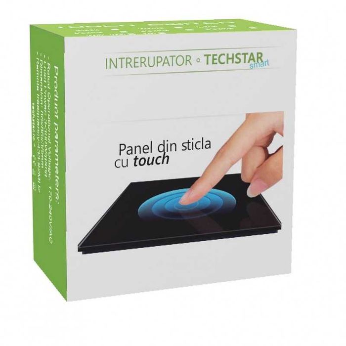 Intrerupator Smart Touch, Wireless, Sticla Securizata, 2 Faze, Negru