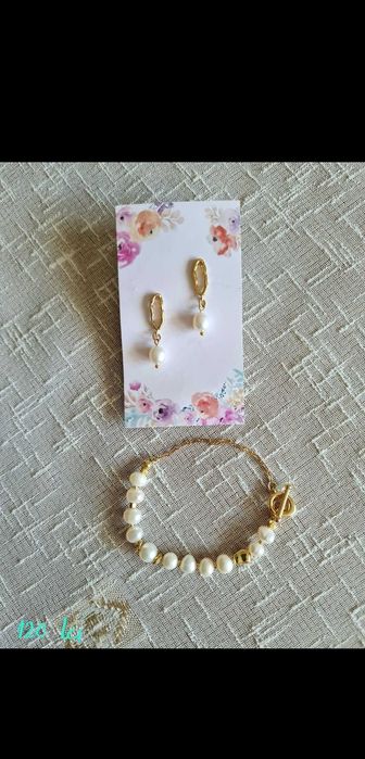 Bijuterii unicat cu perle/pietre semipretioase si accesorii aurite 18K