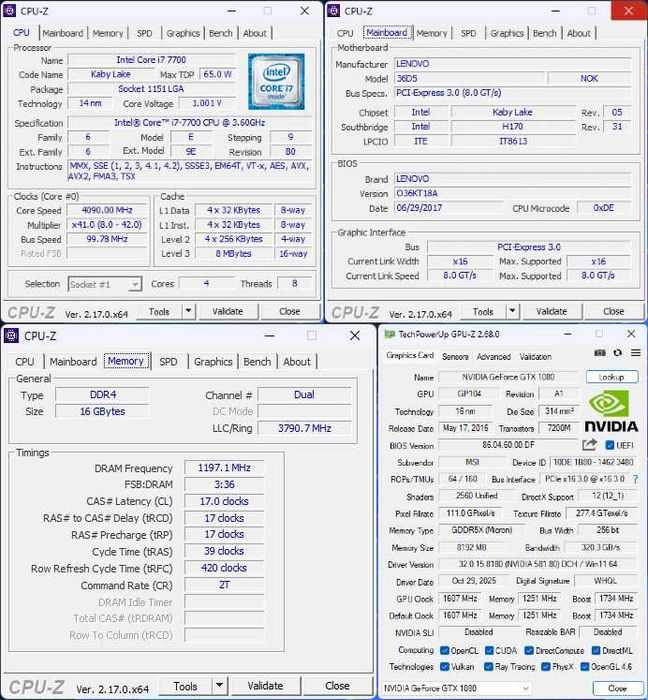 Calculator Desktop Gaming PC i7 7700, GTX 1080, 16GB, 1.2Tb SSD, 75Hz