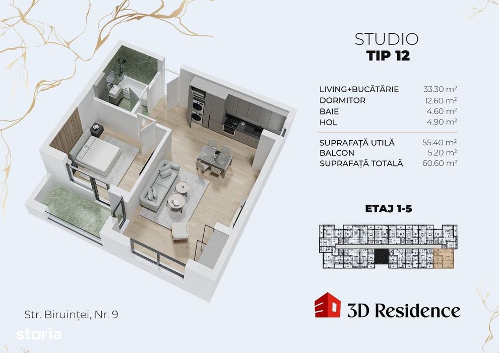 Apartament cu 2 camere, bucatarie open-space, Metrou Berceni, 61mp, Et
