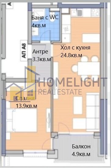 Двустаен апартамент в кв. Малинова долина