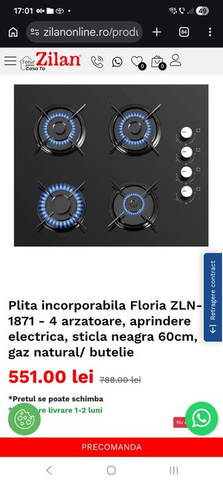 Plita pe gaz, Zilan sticla