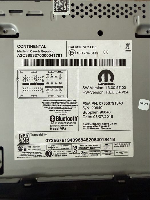 Оригинално радио за Fiat 500 модел 2019г.