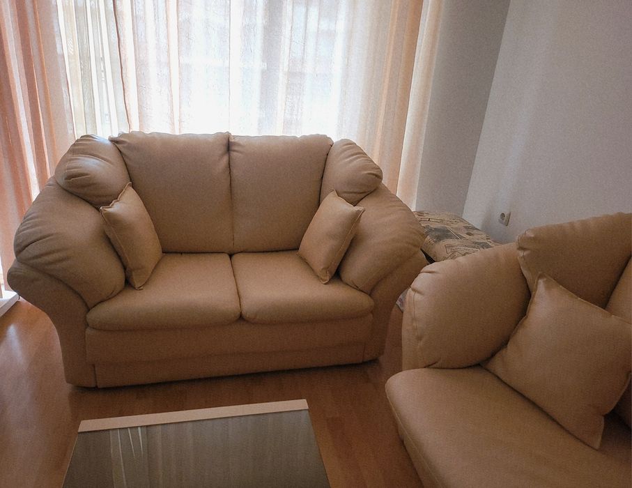 Кожен диван  комплект сет