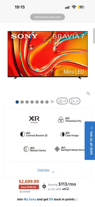 Sony BRAVIA 7 85” Mini LED 4K 120Hz K-85XR70, garanție 2027