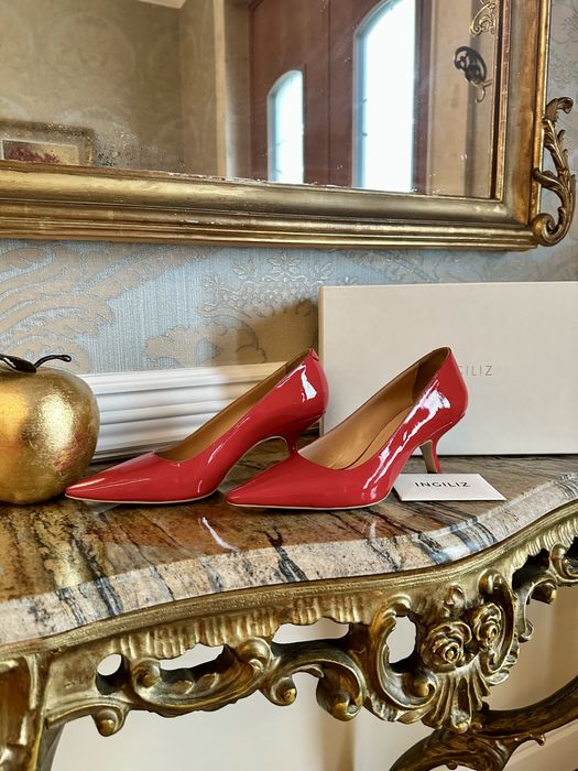 Червени лачени обувки на ток INGILIZ