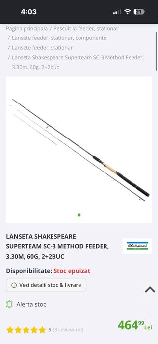 Combo SHAKESPEARE SUPERTEAM SC-3 METHOD FEEDER, 3.30M, 60G, si mulienta okuma 4k