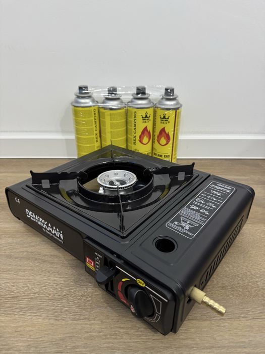 Къмпинг Газов Котлон - с Изход към Голяма Газова Бутилка и 4 Бутилки