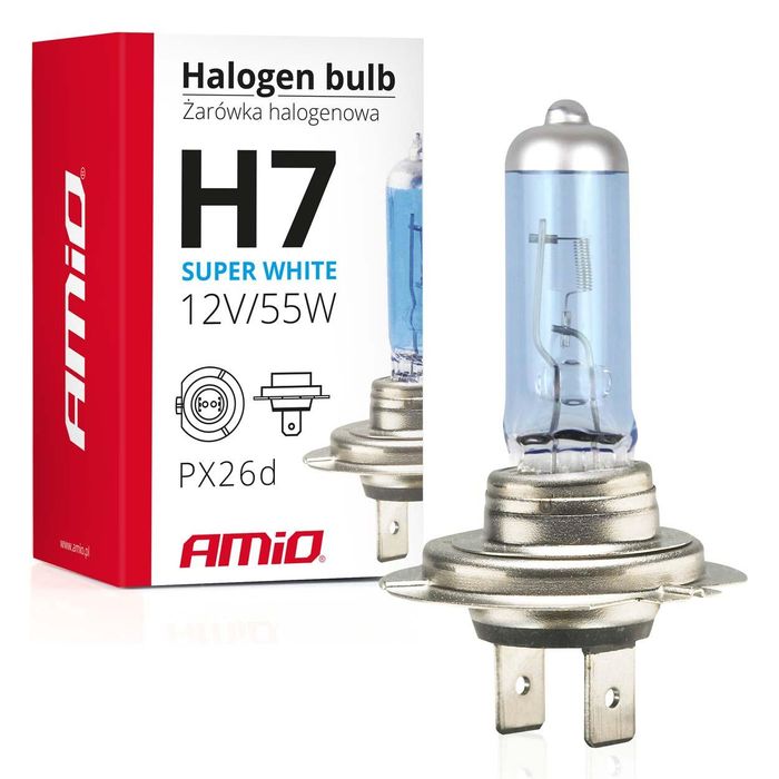 халогенна крушка h7 amio 12v 55w uv филтър (e4) super white 1брой ...