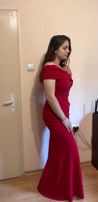 Официална червена дълга рокля
