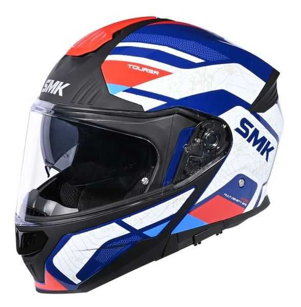 Casca moto flip up SMK Gullwing Navigator alb/albastru/rosu marime M