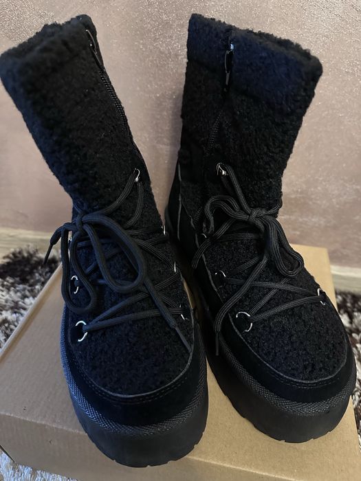 Cizme negre de zăpadă din blană cu platformă