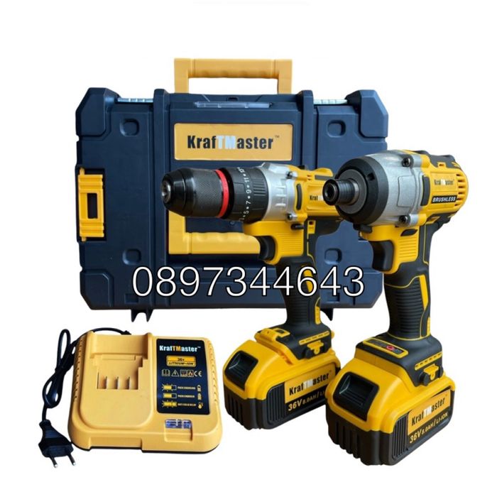 Комплект от акумулаторен винтоверт и импакт 36V 8Ah KraftMaster