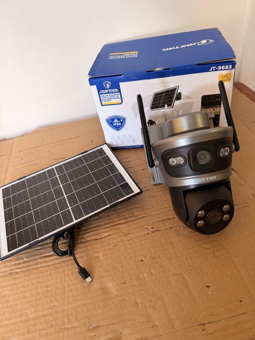 Cameră Supraveghere Solară 4G JORTAN 6MP PTZ 355°, Vedere Nocturnă Color, Cartelă SIM, IP66, Neagră