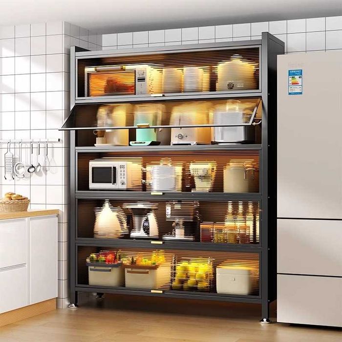 Кухонный буфет с полками для посуды и подъемной дверцей