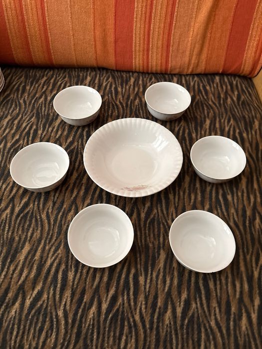 Set compot / salată porțelan 7 piese (bol mare + 6 boluri mici)